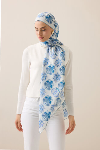 Wildflower Denim Cotton Silk Scarf - 5