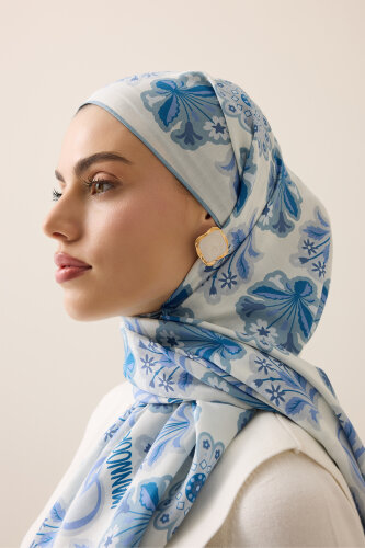 Wildflower Denim Cotton Silk Scarf - 3