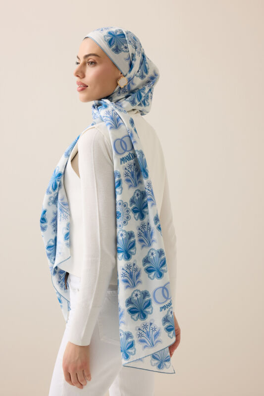 Wildflower Denim Cotton Silk Scarf - 1