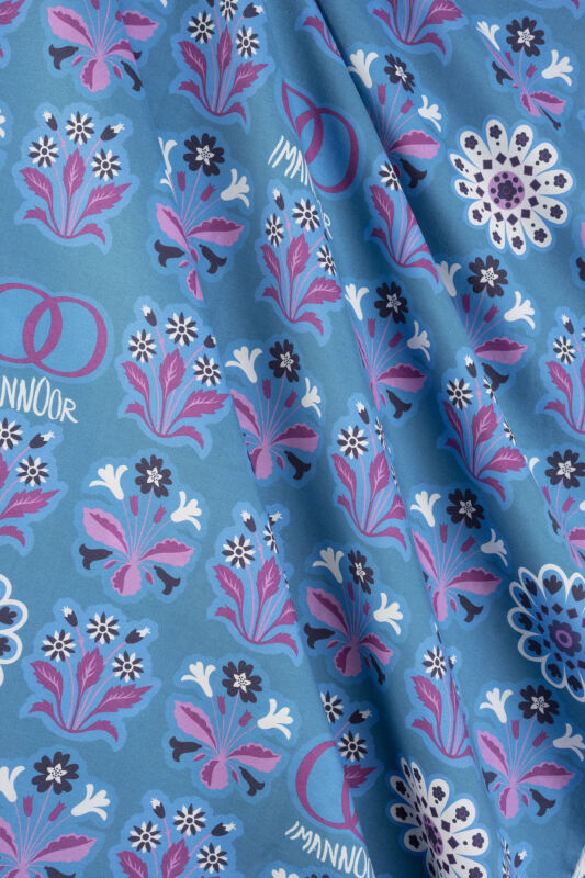 Wildflower Pink-Turquoise Cotton Silk Scarf - 4