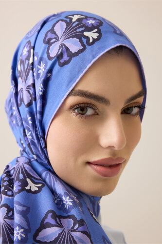 Wildflower Purple Denim Cotton Silk Scarf - 3