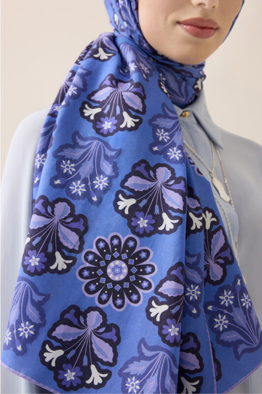 Wildflower Purple Denim Cotton Silk Scarf - 5