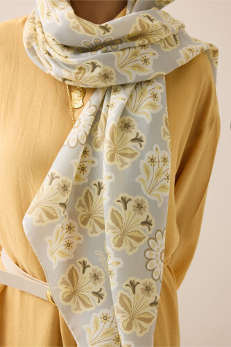 Wildflower Yellow Cotton Silk Scarf - 6