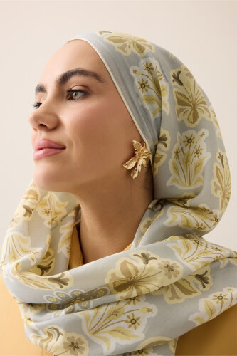 Wildflower Yellow Cotton Silk Scarf - Imannoor