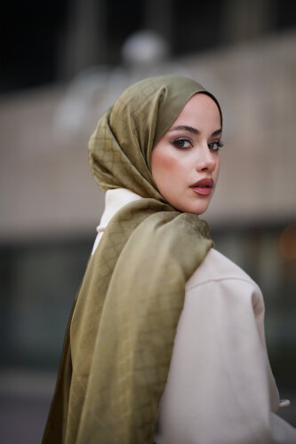 Window Lattice Khaki Ramy Jacquard Shawl 