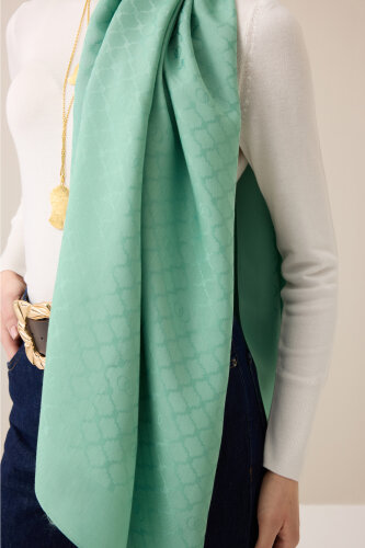 Window Lattice Mint Green Ramy Jacquard Shawl - 6