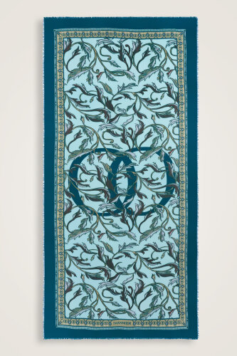 Winged Ivy Wool Shawl Petrol - Imannoor