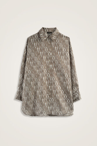 Yazı Desen Bej Tivil İpek Gömlek - Imannoor (2)