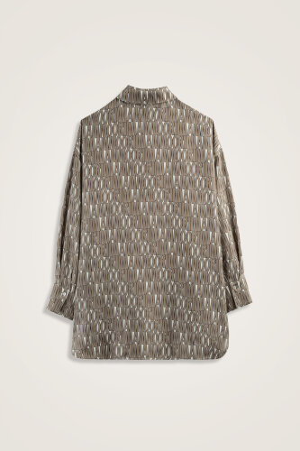 Yazı Desen Bej Tivil İpek Gömlek - Imannoor (4)