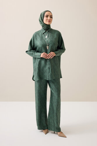 Yazı Desen Yeşil Tivil İpek Gömlek - Imannoor (3)