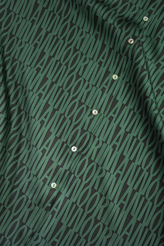 Yazı Desen Yeşil Tivil İpek Gömlek - 6