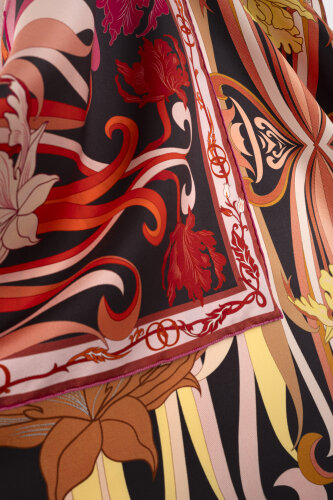 Yeni Dünya Kırmızı-Bej Çift Taraflı Tivil İpek Eşarp 94x94 - 4