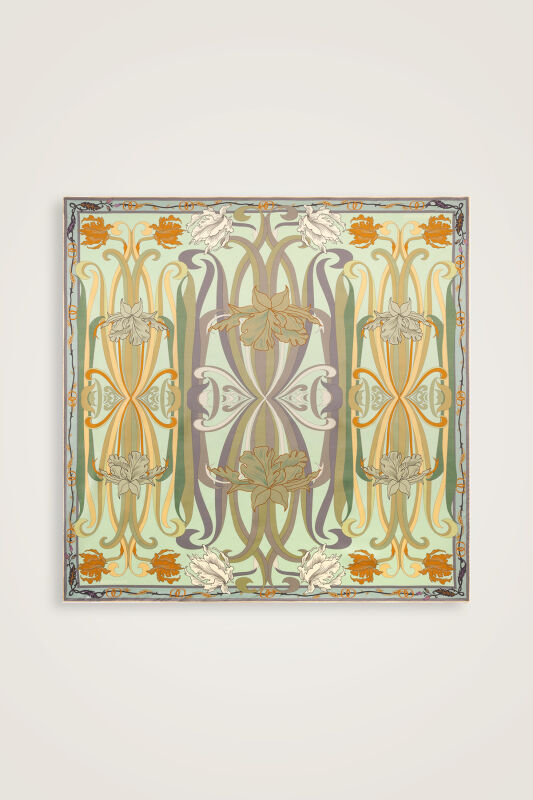 Yeni Dünya Su Yeşili-Sarı Taraflı Tivil İpek Eşarp 94x94 - 6