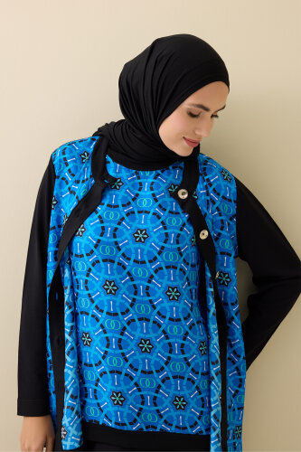 Yıldızlı Gece Lacivert İpek Triko Atlet - Imannoor