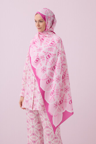 Yıldızlı Gece Pembe Floş Viskon Şal 70x210 - Imannoor