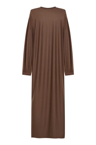 Yuvarlak Yaka Cappucino Penye Elbise - Imannoor (2)