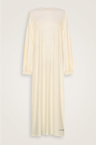 Yuvarlak Yaka Koyu Beyaz Penye Elbise 