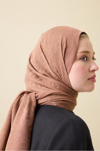 Zincir Desen Açık Kahverengi Pamuk İpek Şal 70x210 