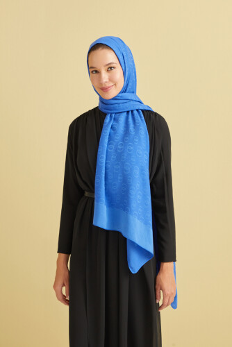 Zincir Desen Açık Mavi Pamuk İpek Şal 70x210 - Imannoor (3)