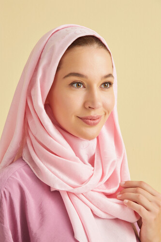 Zincir Desen Açık Pembe Pamuk İpek Şal 70x210 - Imannoor (3)