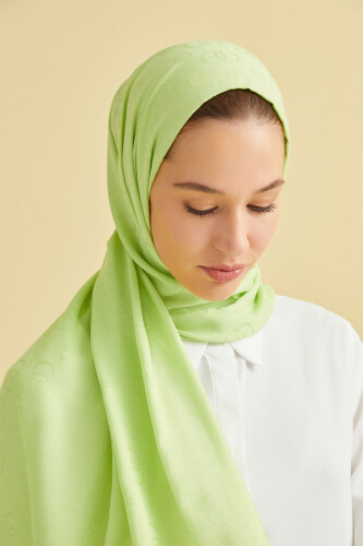 Zincir Desen Açık Yeşil Pamuk İpek Şal 70x210 - Imannoor (3)