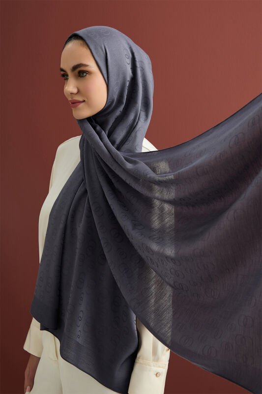 Zincir Desen Antrasit Pamuk İpek Şal 70x210 - 3
