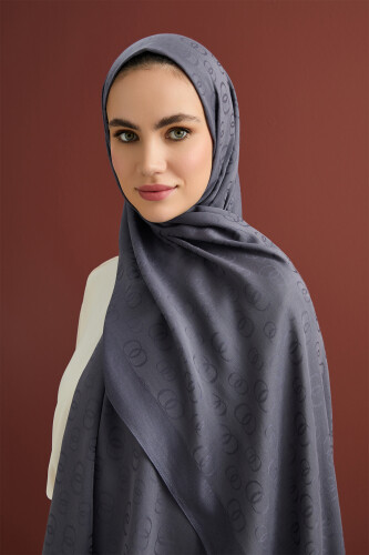 Zincir Desen Antrasit Pamuk İpek Şal 70x210 