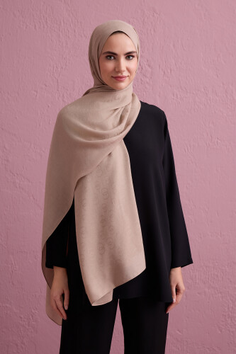 Zincir Desen Bej Pamuk İpek Şal 70x210 