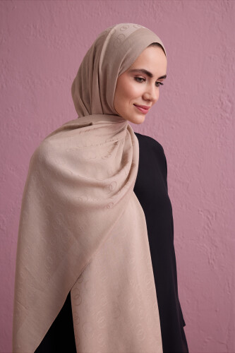 Zincir Desen Bej Pamuk İpek Şal 70x210 - Imannoor (3)