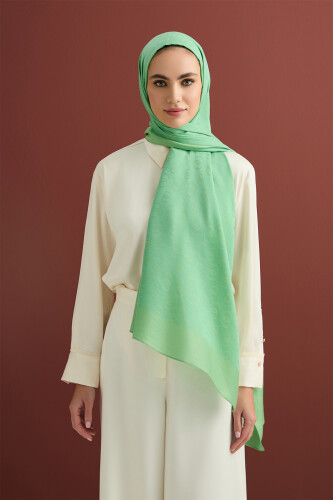 Zincir Desen Ege Yeşili Pamuk İpek Şal 70x210 - Imannoor (3)