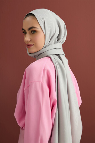 Zincir Desen Gri Pamuk İpek Şal 70x210 