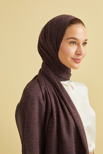 Zincir Desen Kahverengi Pamuk İpek Şal 70x210 - Imannoor (3)