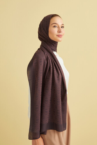 Zincir Desen Kahverengi Pamuk İpek Şal 70x210 