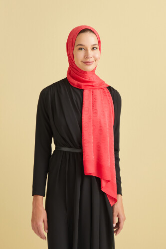 Zincir Desen Kırmızı Pamuk İpek Şal 70x210 - Imannoor (3)