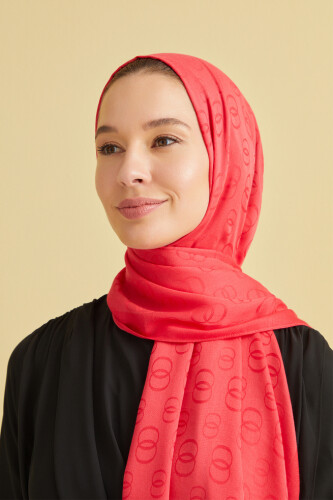 Zincir Desen Kırmızı Pamuk İpek Şal 70x210 