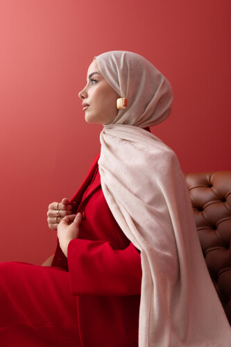 Zincir Desen Krem Pamuk İpek Şal 70x210 - Imannoor (3)