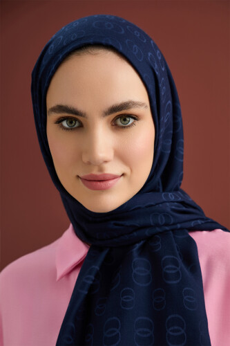 Zincir Desen Lacivert Pamuk İpek Şal 70x210 - Imannoor (3)