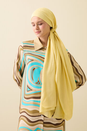 Zincir Desen Limon Sarısı Pamuk İpek Şal 70x210 