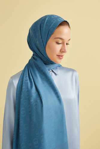 Zincir Desen Petrol Mavisi Pamuk İpek Şal 70x210 - Imannoor (3)