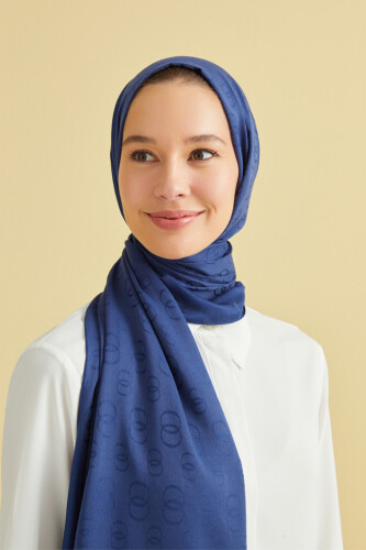 Zincir Desen Mavi Pamuk İpek Şal 70x210 - Imannoor (3)