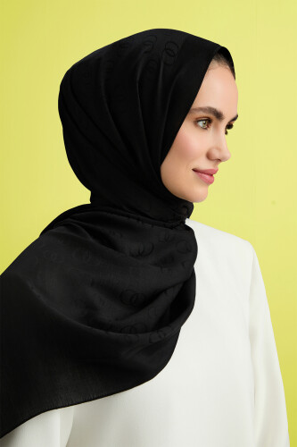 Zincir Desen Siyah Pamuk İpek Şal 70x210 - Imannoor (3)