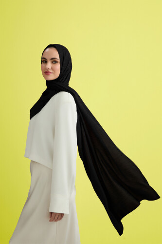 Zincir Desen Siyah Pamuk İpek Şal 70x210 