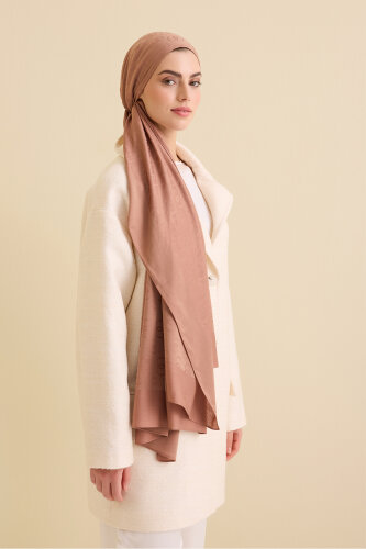 Zincir Desen Taba Pamuk İpek Şal 70x210 