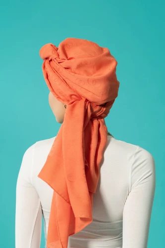 Zincir Desen Turuncu Pamuk İpek Şal 70x210 - Imannoor (3)