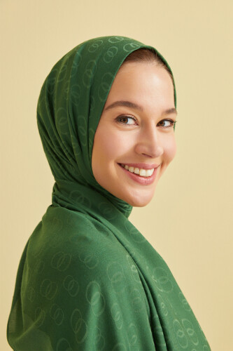 Zincir Desen Yeşil Pamuk İpek Şal 70x210 - Imannoor (3)