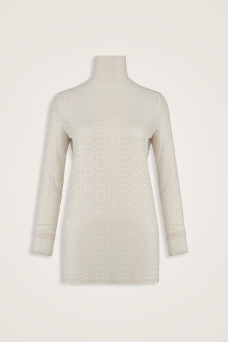 Zincir Jakar Krem Uzun Penye Bluz - Imannoor