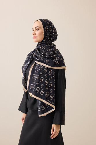 Zincir Logo Siyah-Krem Pamuk Floş Şal 70x210 - Imannoor (1)
