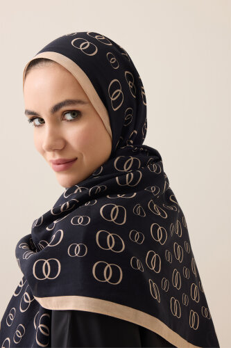 Zincir Logo Siyah-Krem Pamuk Floş Şal 70x210 - Imannoor (3)