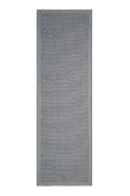 Zincir Monogram Gri Pamuk İpek Şal - 1