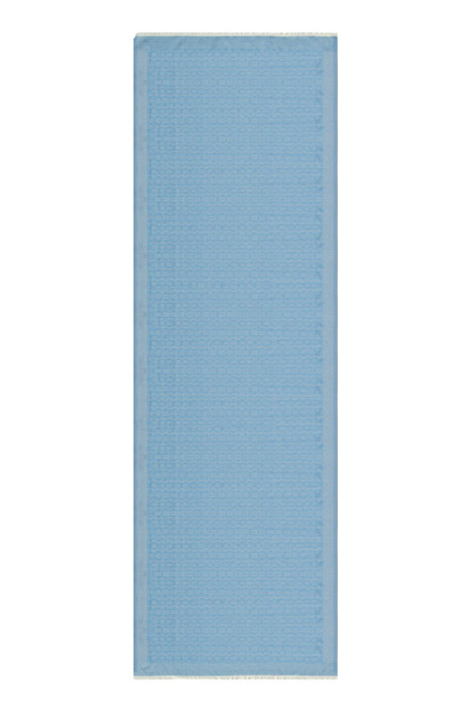Zincir Monogram Mavi Pamuk İpek Şal - 1